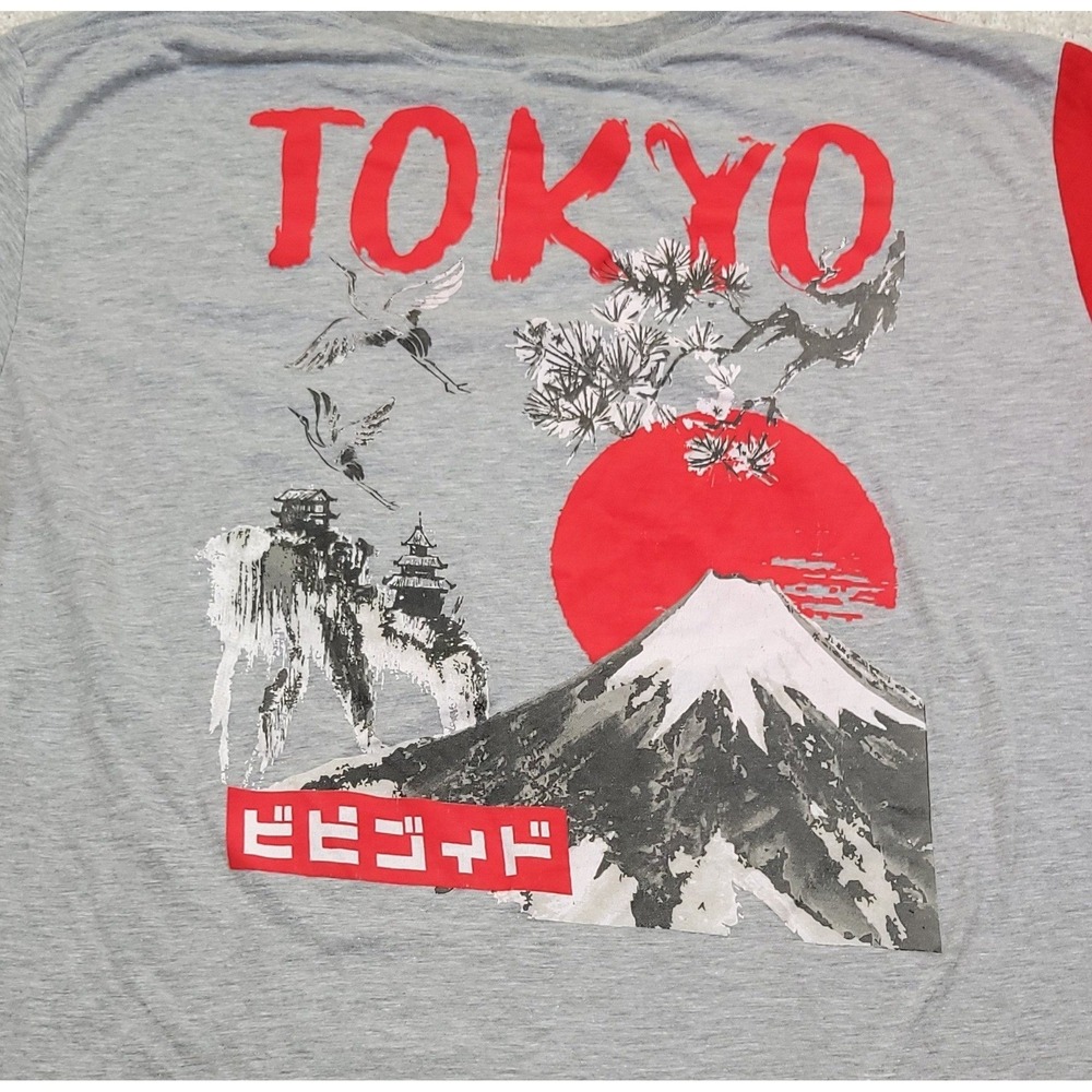 Hustle Bailey Apparel Mens XL Tokyo Graphic T Shirt Red Gray Color Block
